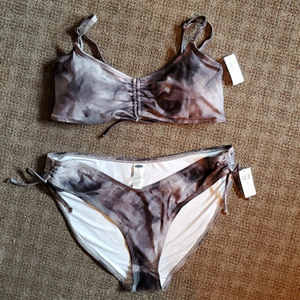 Old Navy Grey Tie Dye Bandeau Bikini Set XL